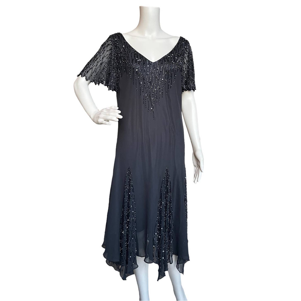 VINTAGE BEADED EVENING DRESS WITH HANDKERCHIEF HEM WOMEN SIZE M/L - Picture 11 of 14